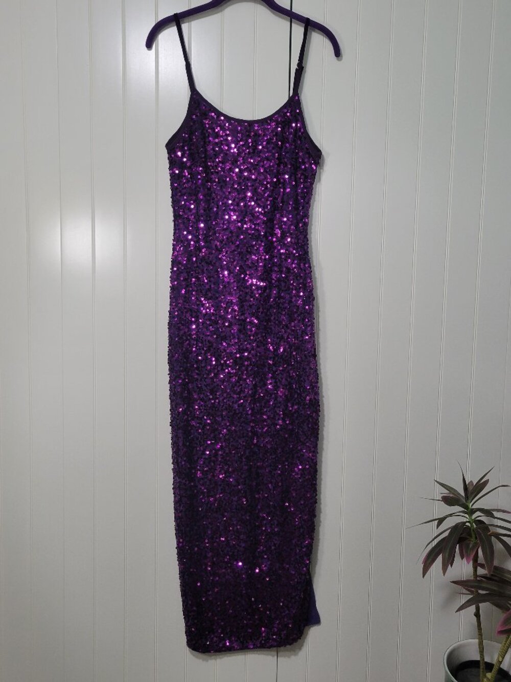 Grace Karin 90s Cocktail Night Luxe Prom Party New Year Purple Sequin Maxi Dress